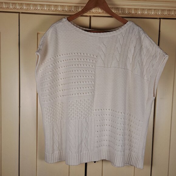 CHAPS Denim Women's Heritage Cream Cable Boxy Sweater Vest Sz XL - Picture 2 of 14